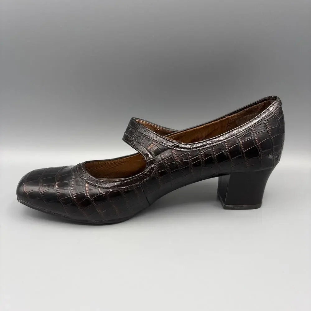 Lifestride Heels Size 8 Brown Mary Jane Square Toe Dark Academia Twee Crocodile